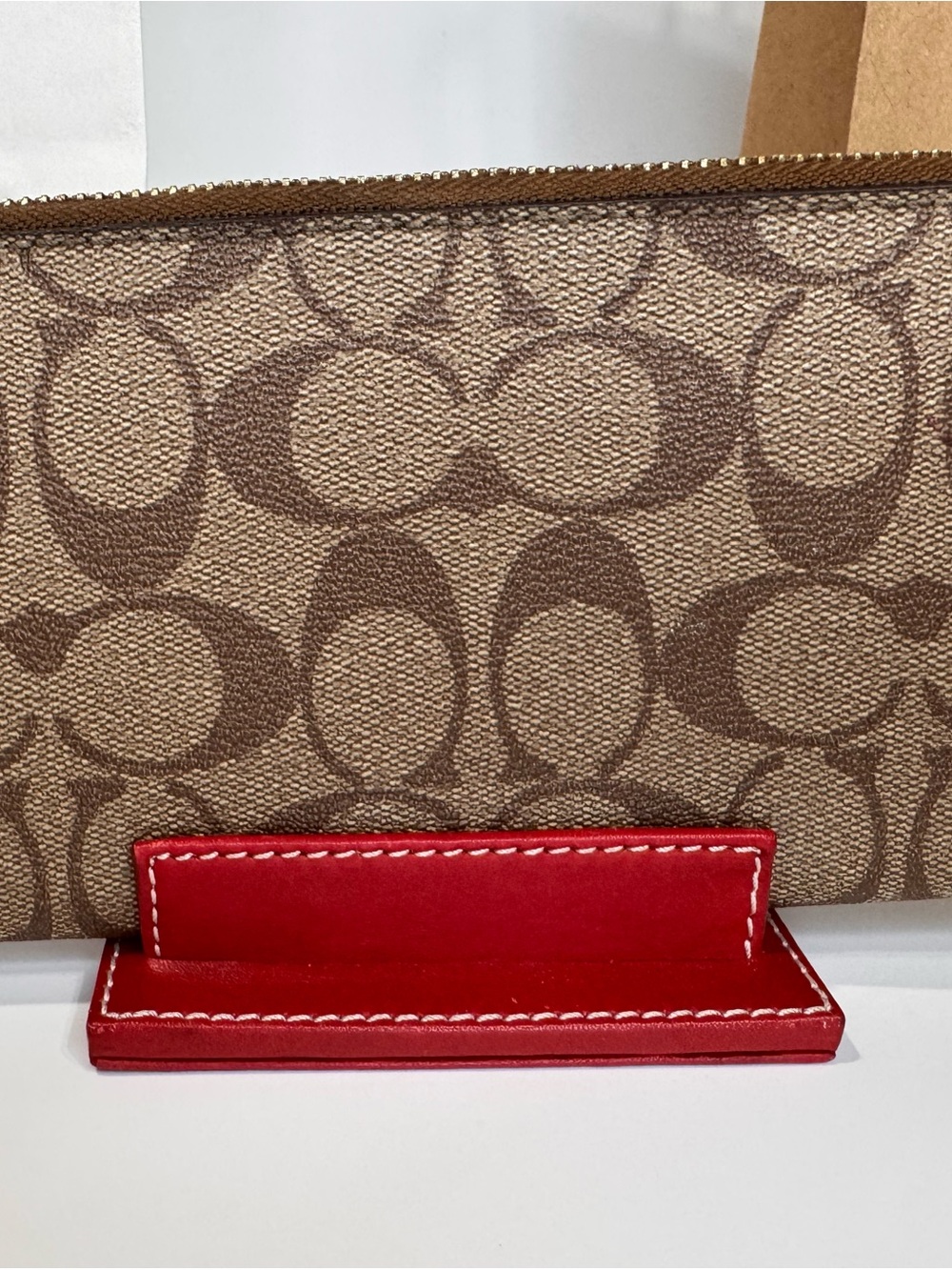 Coach Canvas Wallet with Burgundy metallic exterior card pocket - Picture 2 of 13